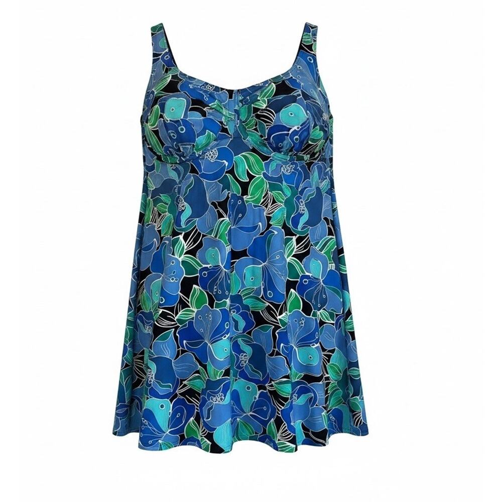 Lands End Women Swim Top Dress Cover Up Sz 20W Built In Bra Stretch 1 Pc Tropics